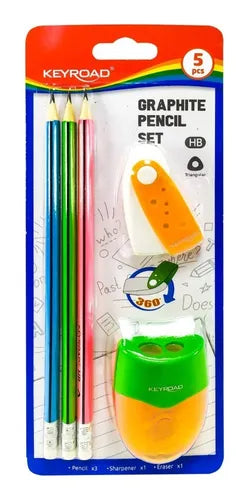 Set Keyroad de portaborrador con borrador y sacapuntas integrados, formato compacto ideal para escolares u oficina, sobre fondo blanco.