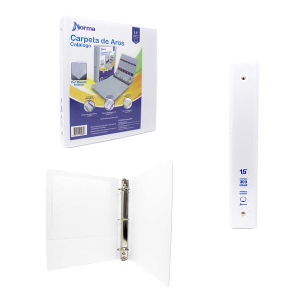 Pasta Catálogo Blanca Carta 1.5'' En Forma D 3 Aros Norma