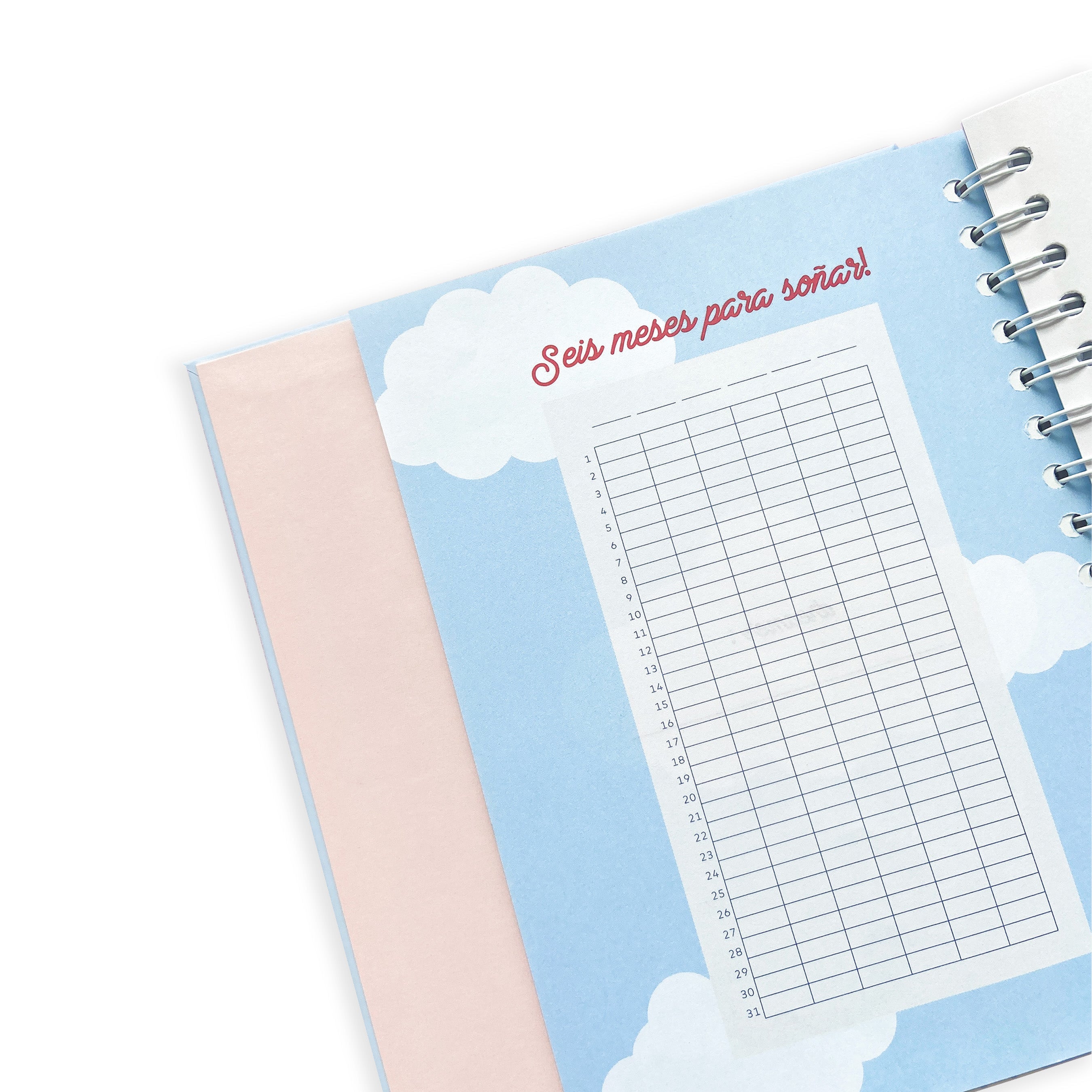 Interior Agenda Toy Dreamer sin fechas con 180 días de planeación, to do list, trackers y secciones para metas y organización personal.