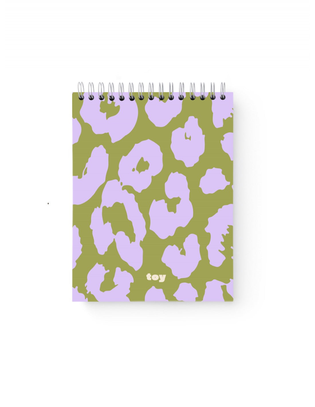 Sketchbook Animal Print Lila Toy modelo 123207155 tamaño mediano con portada estampado animal print lila sobre fondo verde oliva, argollado plástico y 50 hojas sin líneas.