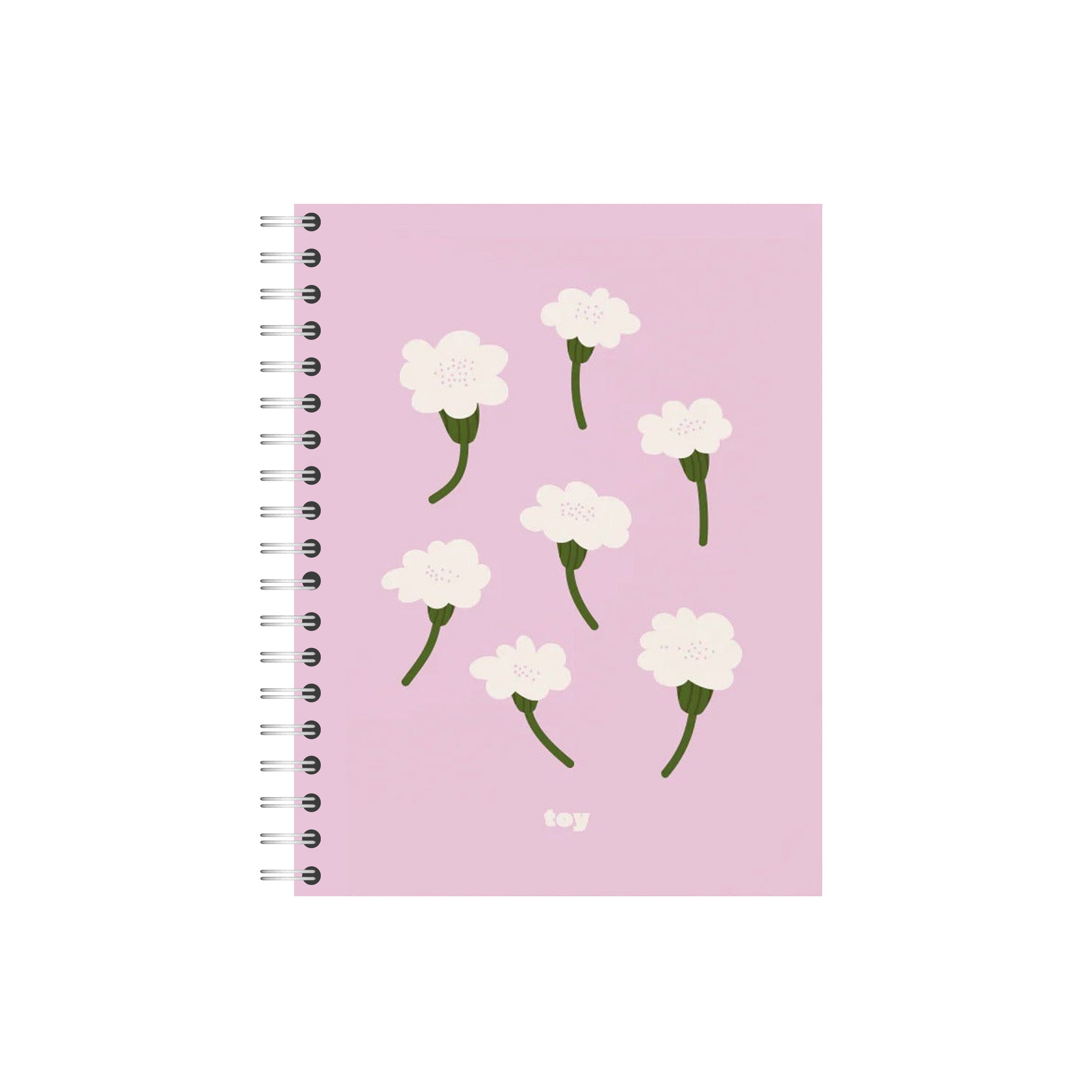 Cuaderno argollado Toy Pink Garden de 5 materias con estampado floral rosa, argollas blancas, separadores coloridos, stickers y 150 hojas cuadriculadas.