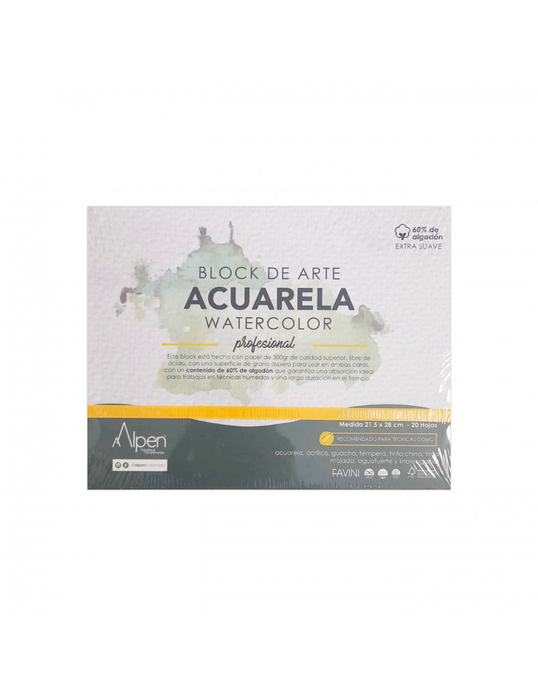 Block De Arte Acuarela Rofesional Carta 20 Hojas Alpen