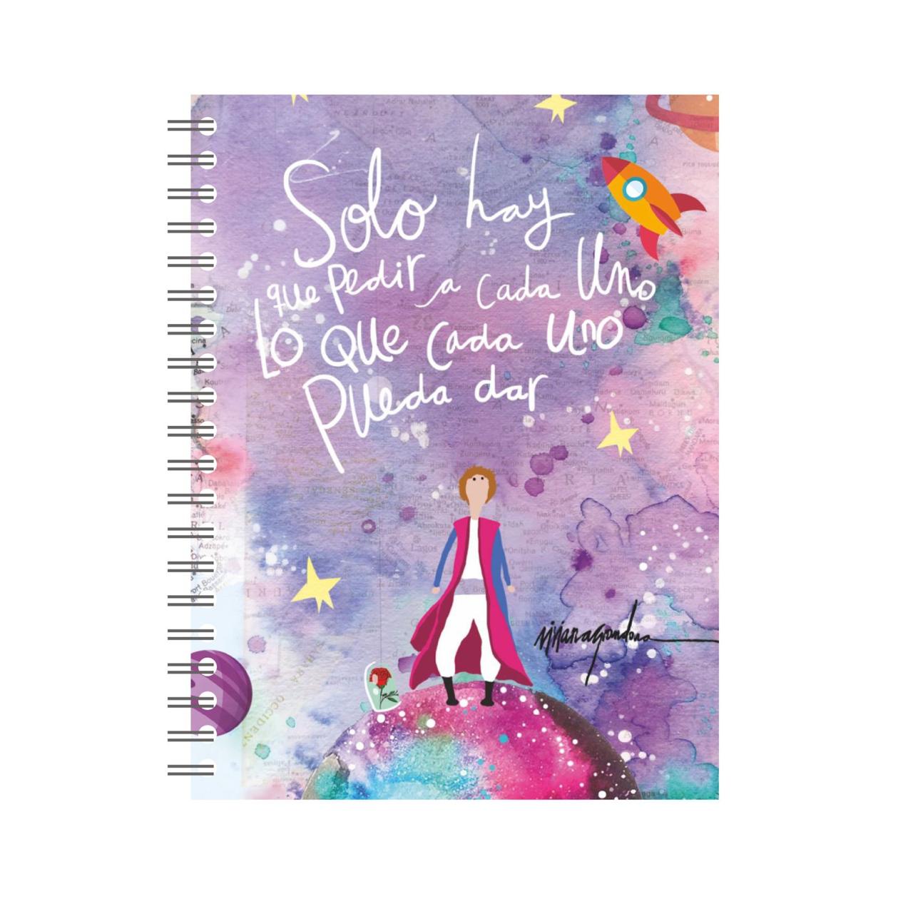 Cuaderno Sencillo Cuadriculado Mediano 80 Hojas Principito Tinta Negra