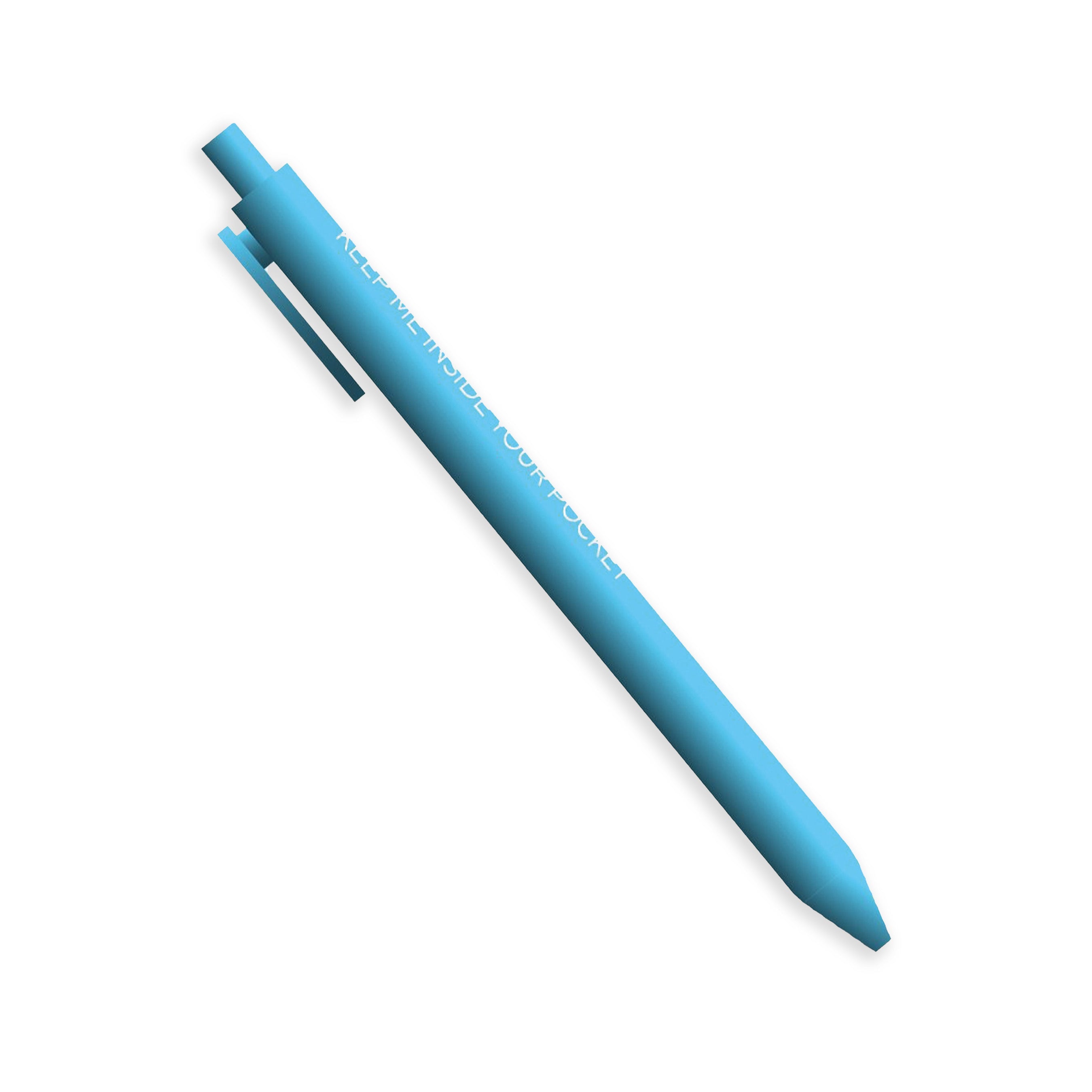 Lapicero Toy Magic Pen Light Blue en color celeste con frase inspiradora y tinta azul clara para escritura creativa.