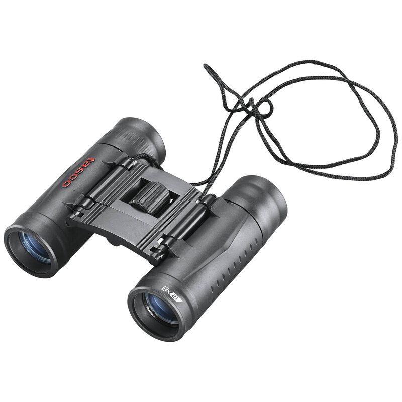Binoculares Tasco Essentials 8×21 mm, compactos con recubrimiento de goma, plegables, ideales para actividades al aire libre.