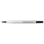 Cartucho de repuesto Parker roller ball negro con barril cromado y punta fina, listo para instalar en plumas Parker.

