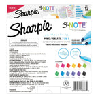 Doce marcadores Sharpie S‑Note de punta biselada en colores pastel surtidos, alineados sobre mesa blanca.


