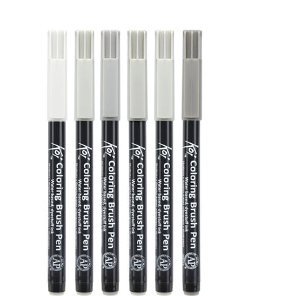 Set x6 Marcadores Pincel Flexible Escala de Grises | Sakura