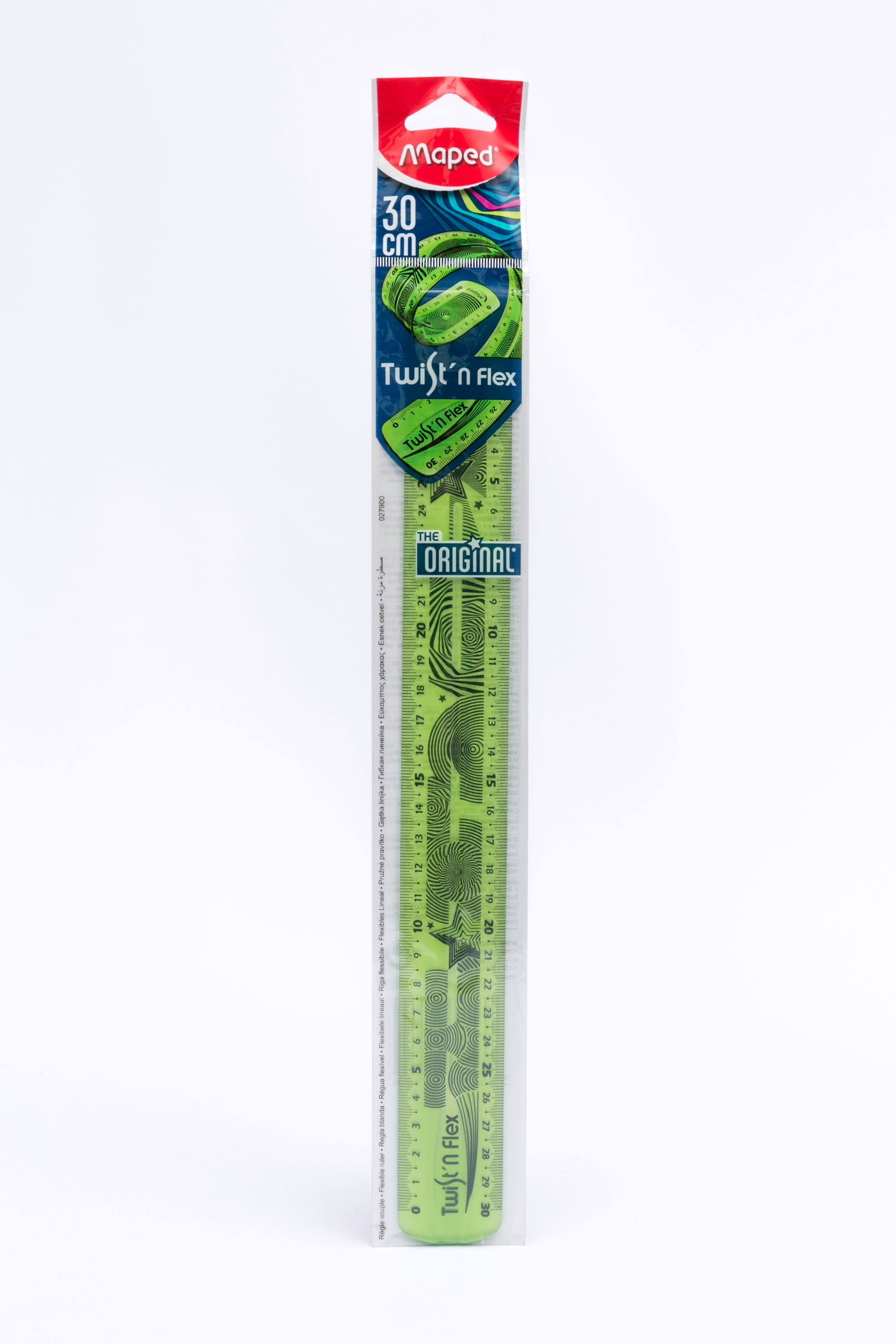 Regla plástica Maped Twist’n Flex flexible y transparente, disponible en 15 cm y 30 cm, resistente a roturas.