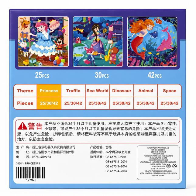 Rompecabezas Imantado CubicFun Leveled Puzzle 3 en 1 - Princesas