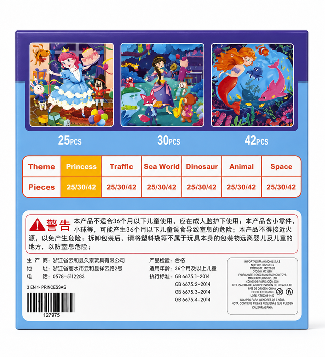 Rompecabezas Imantado CubicFun Leveled Puzzle 3 en 1 - Princesas