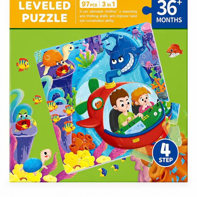 Rompecabezas Imantado CubicFun Leveled Puzzle 3 en 1 - Mundo Marino