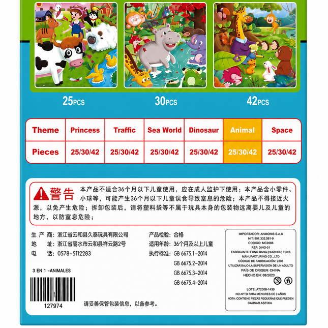 Rompecabezas Imantado CubicFun Leveled Puzzle 3 en 1 - Animales