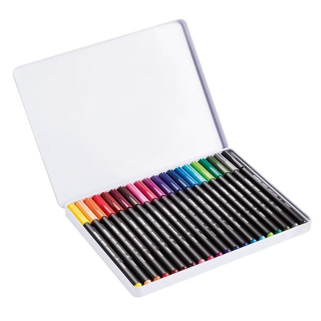 Set de 20 marcadores Edding punta fina surtidos con trazo de 0,5 mm y colores vibrantes, ideales para escritura y dibujo creativo.