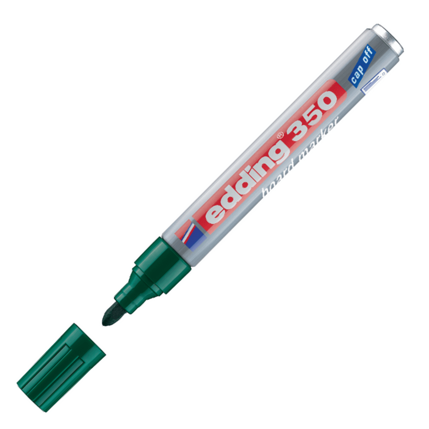 Marcador Edding 350 punta cónica verde recargable, borrable en seco, ideal para escribir en pizarras blancas en oficina, escuela y hogar.