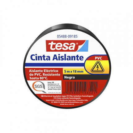 Cinta Aislante 5 m x 18 mm Negra Tesa