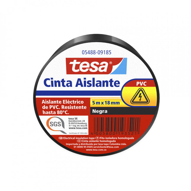 Cinta Aislante 5 m x 18 mm Negra Tesa