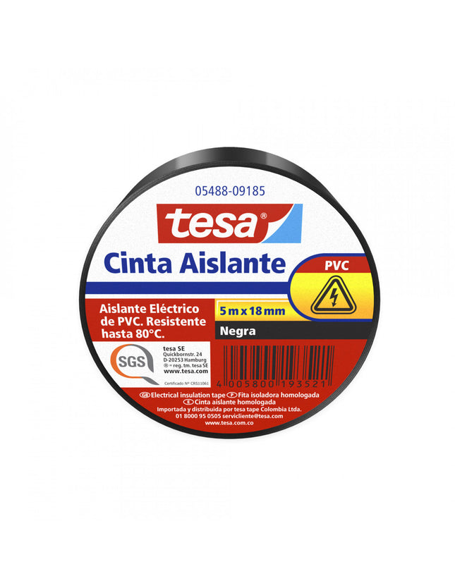 Cinta Aislante 5 m x 18 mm Negra Tesa