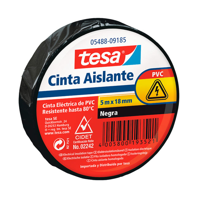Cinta Aislante 5 m x 18 mm Negra Tesa