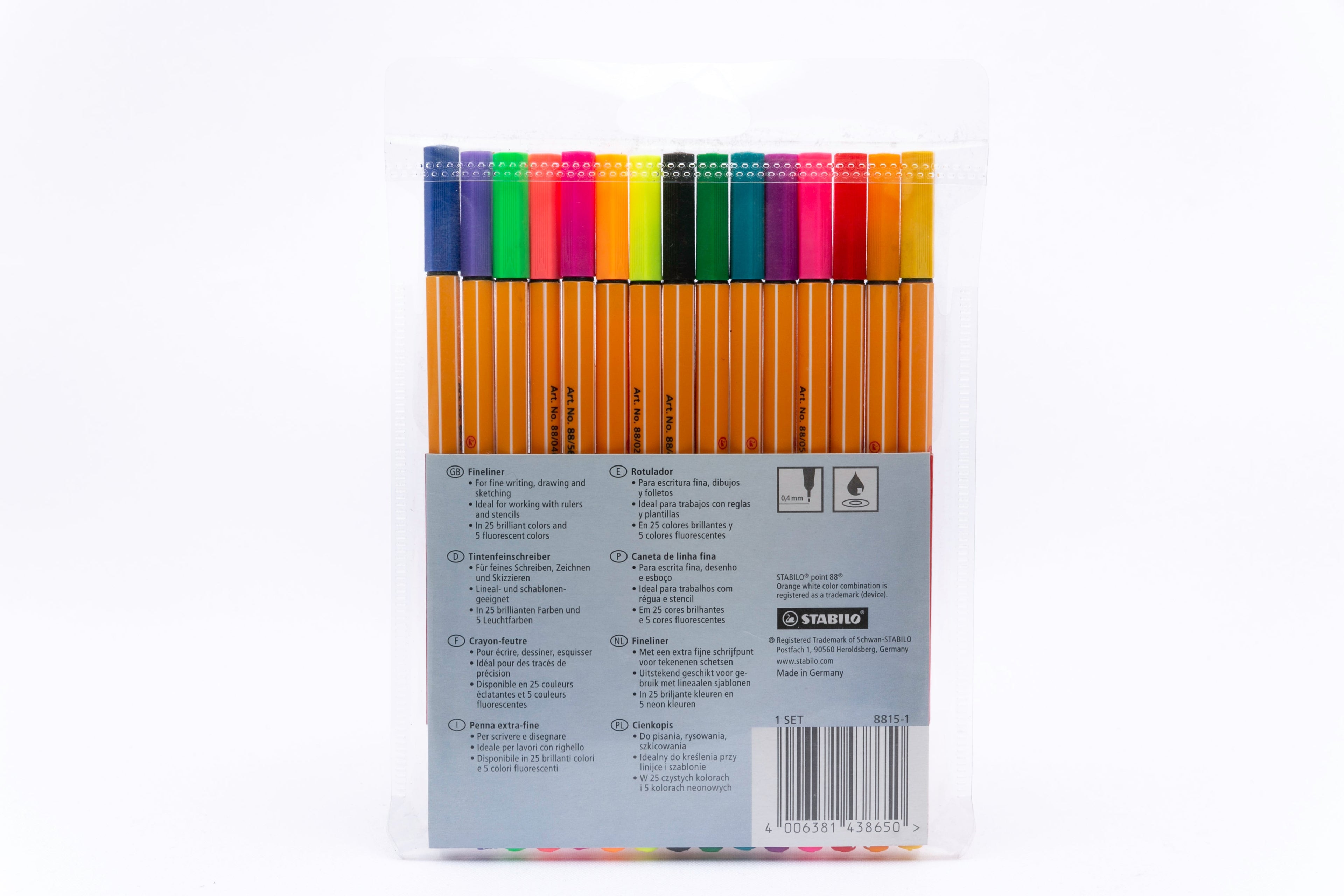 Plumígrafo Point 88 0.4 mm x10 + 5 Neón Stabilo