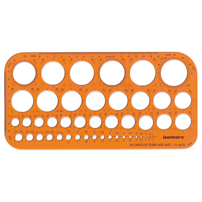 Plantilla de círculos Standardgraph transparente con múltiples diámetros y bisel antitinta para dibujo técnico y geométrico.