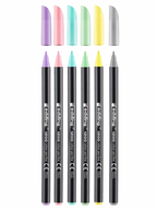 Set de 6 micropuntas Edding en colores pastel con punta fina de 0,5 mm, ideales para escritura y apuntes creativos.