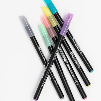 Set de 6 micropuntas Edding en colores pastel con punta fina de 0,5 mm, ideales para escritura y apuntes creativos.