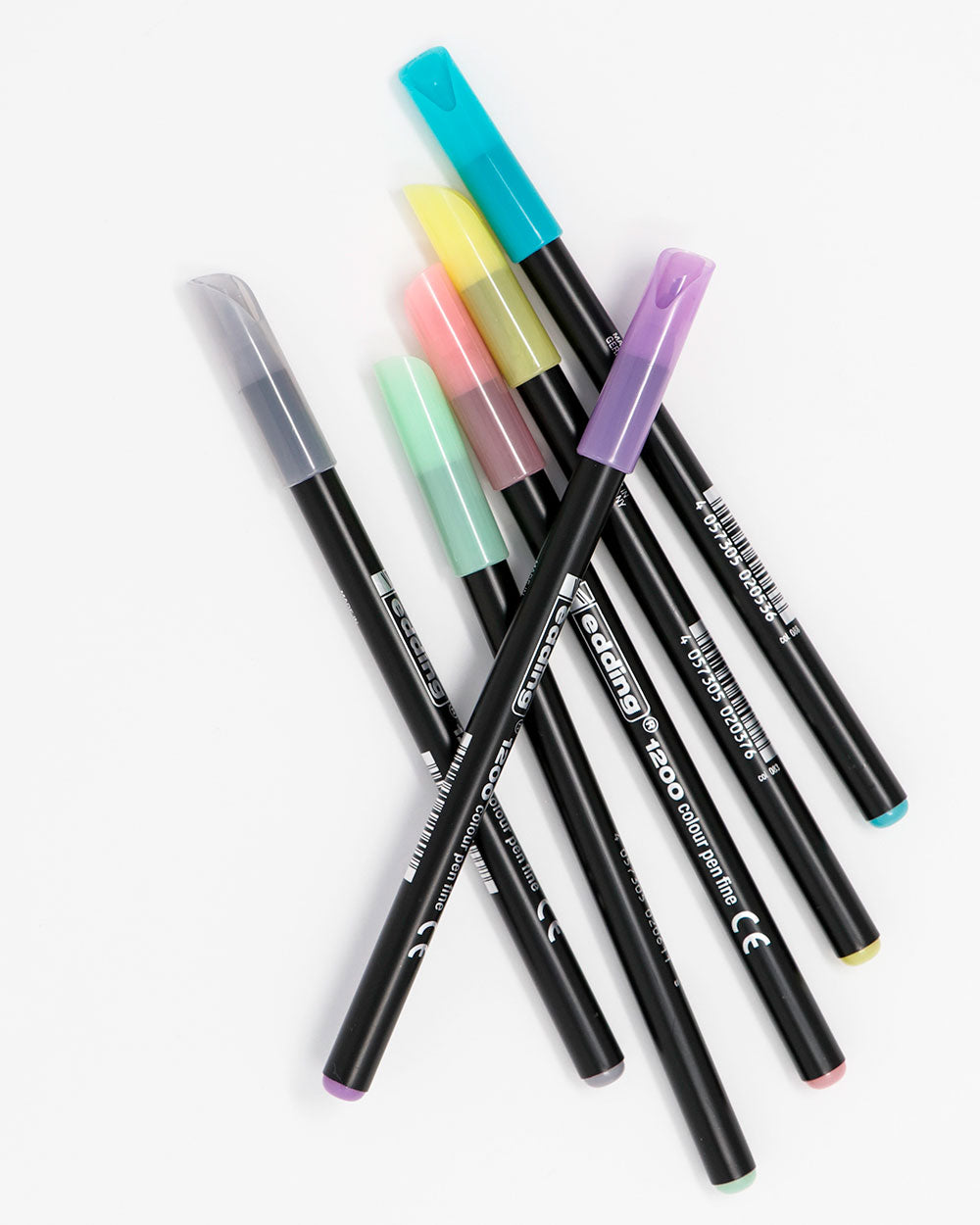 Set de 6 micropuntas Edding en colores pastel con punta fina de 0,5 mm, ideales para escritura y apuntes creativos.