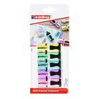 Set de 5 mini resaltadores Edding en colores pastel con punta biselada y diseño compacto para estudio y organización.