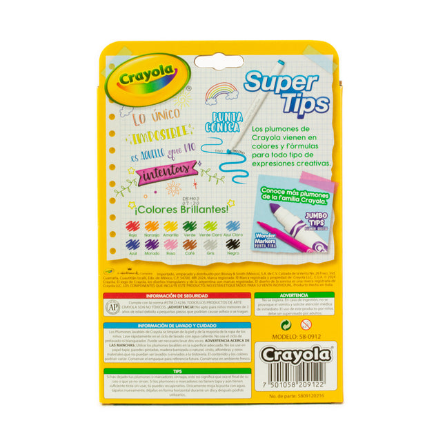 Marcadores Super Tips Crayola Lavables x12 – Versátiles
