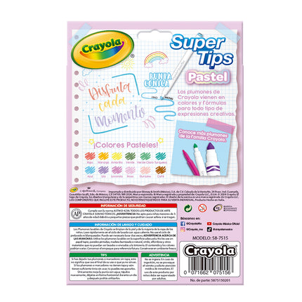 Marcadores Super Tips Pastel Lavables Crayola x12 – Punta Cónica