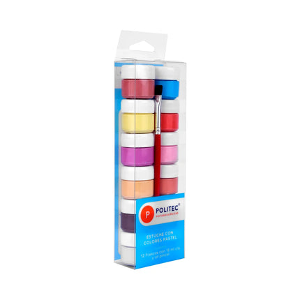 Estuche Acrílico Colores Pastel x12 10 ml + Pincel | Politec