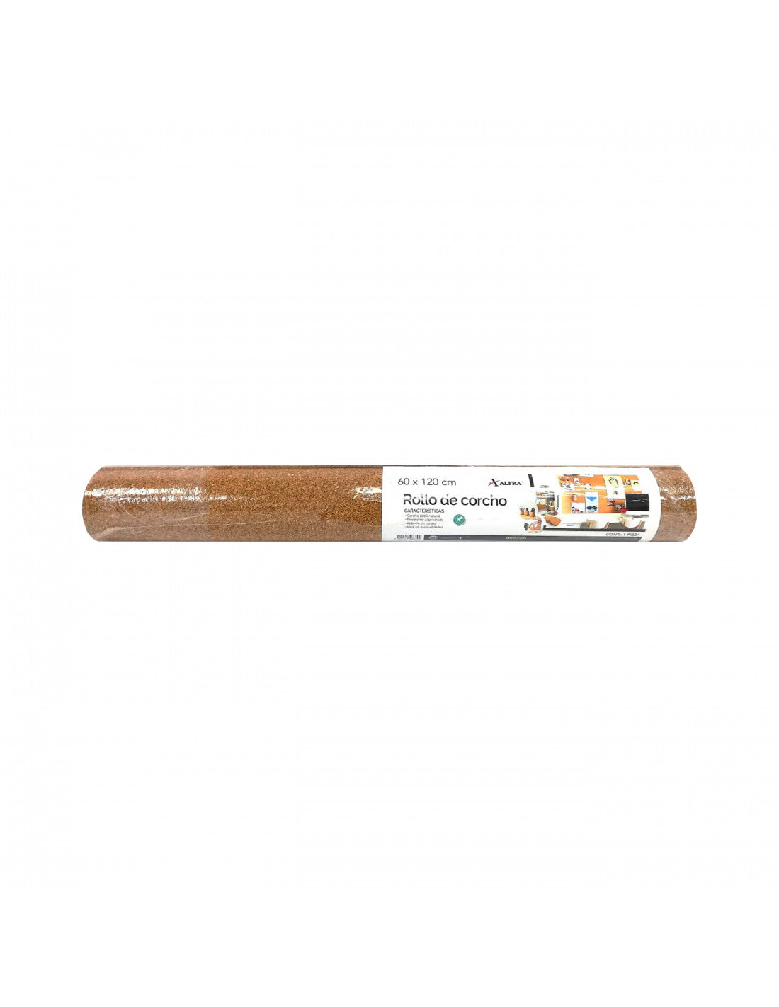Rollo de corcho natural Alfra 60×120 cm de 4 mm de espesor, sobre fondo blanco.