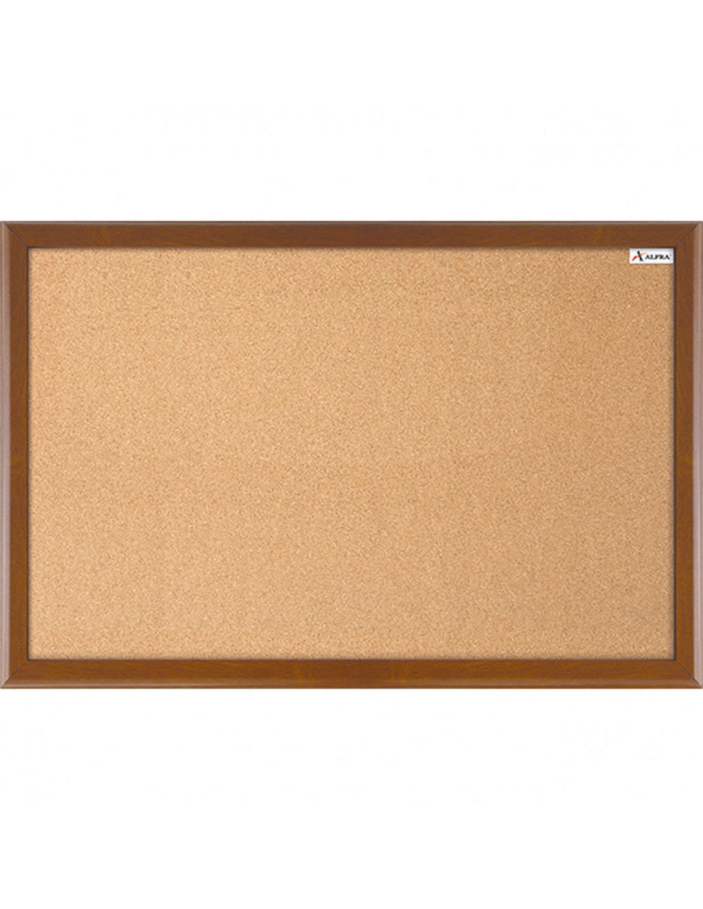 Tablero de corcho natural 40×60 cm con marco de madera color cognac, compacto, sobre fondo blanco.