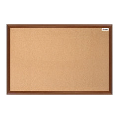 Tablero de corcho 80×120 cm con marco de madera color cognac, tamaño grande, ideal para oficina o salón de clase.