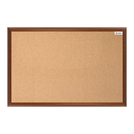 Tablero de corcho 80×120 cm con marco de madera color cognac, tamaño grande, ideal para oficina o salón de clase.