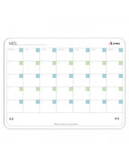 Tablero acrílico planeador Alfra 30×40 cm con calendario mensual de 35 divisiones, superficie para marcadores de borrado en seco, fondo blanco.