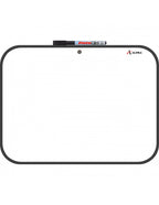 Tablero blanco acrílico 20×30 cm con marco de vinilo y esquinas redondeadas, incluye marcador, sobre fondo blanco.