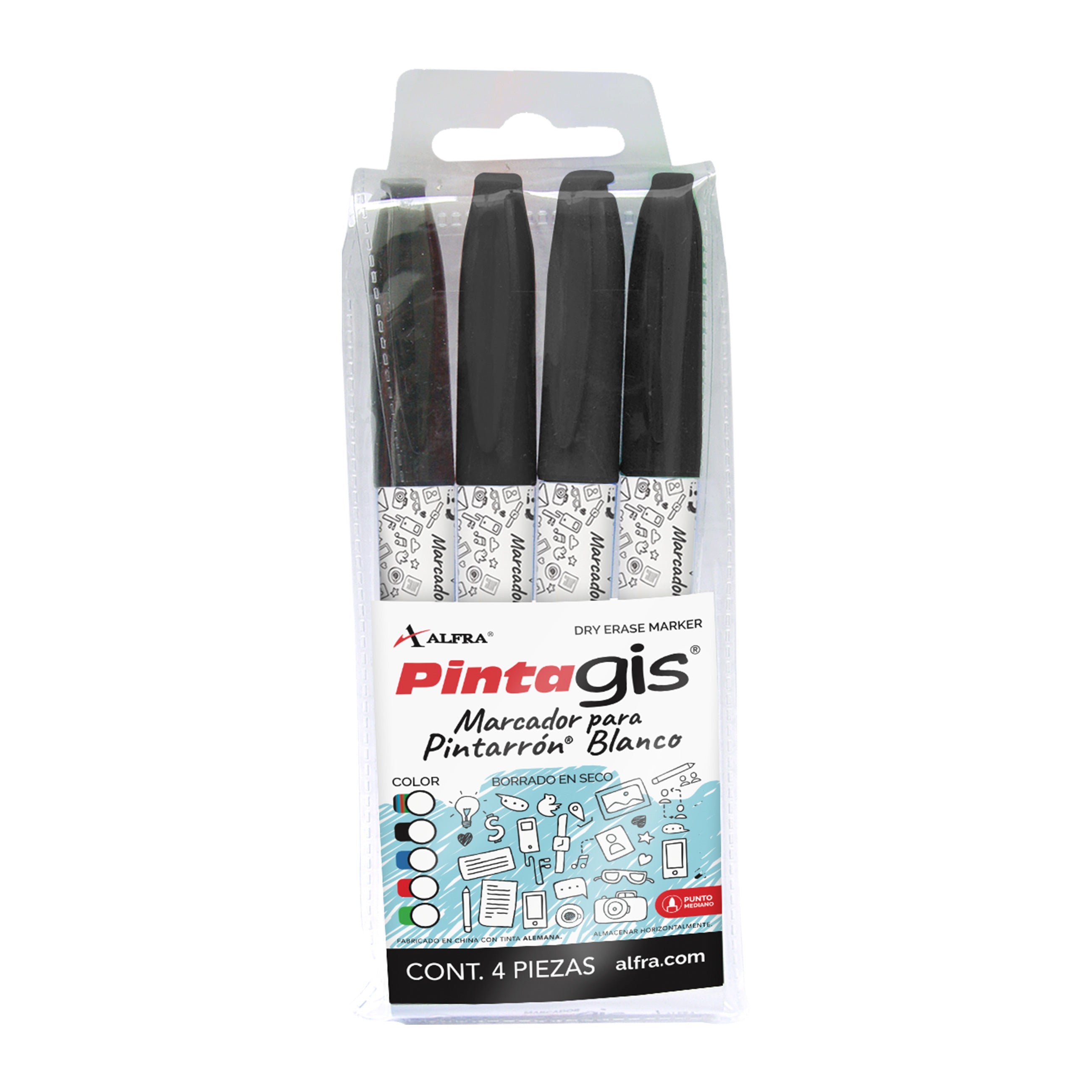 Marcador Pintagis Delgado Negro x4 Alfra