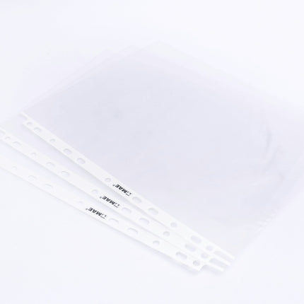 Paquete de 100 bolsillos transparentes Mae para documentos tamaño carta, en caja organizadora, vinilo claro.