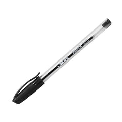 Bolígrafo triangular negro Mae punta fina 0.7 mm con cuerpo transparente opaco, ergonomía triangular y tinta líquida, sobre fondo blanco.