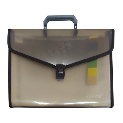 Archivador gris humo tipo acordeón Mae con 13 bolsillos, tamaño carta, color traslúcido, con pestañas de clasificación.