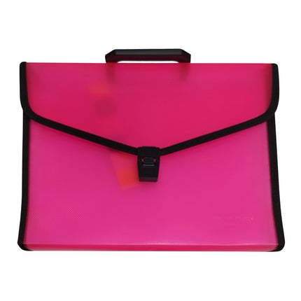 Archivador rosado tipo acordeón Mae con 13 bolsillos, tamaño carta, color traslúcido, con pestañas de clasificación.