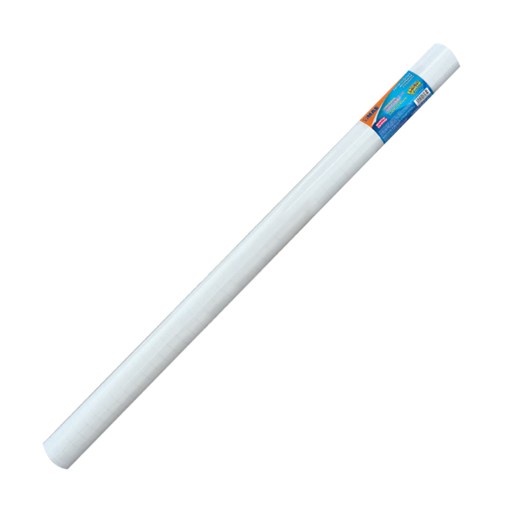Rollo adhesivo transparente Mae 45 cm × 3 m modelo 4520T/4503T, con película de PVC y protector cuadriculado, mostrado parcialmente desenrollado sobre fondo blanco.