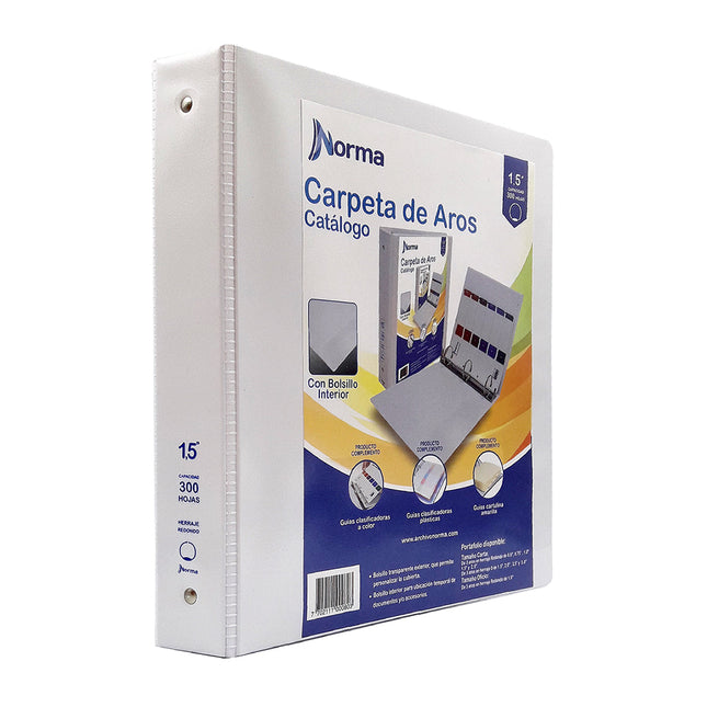 Pasta Catálogo Blanca Carta 1.5'' En Forma D 3 Aros Norma