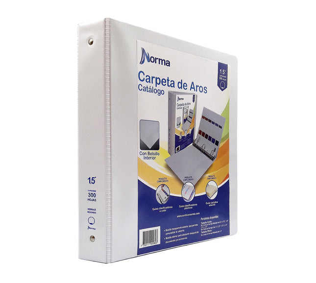 Pasta Catálogo Blanca Carta 1.5'' En Forma D 3 Aros Norma