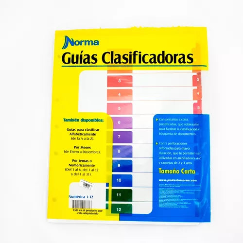 Guías Clasificadoras 1-12 Carta Blanco Norma
