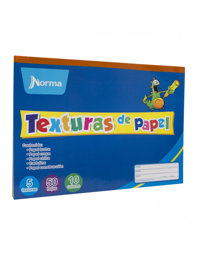 Block Texturas de Papel Norma con 5 tipos de papel surtidos para manualidades y arte escolar.