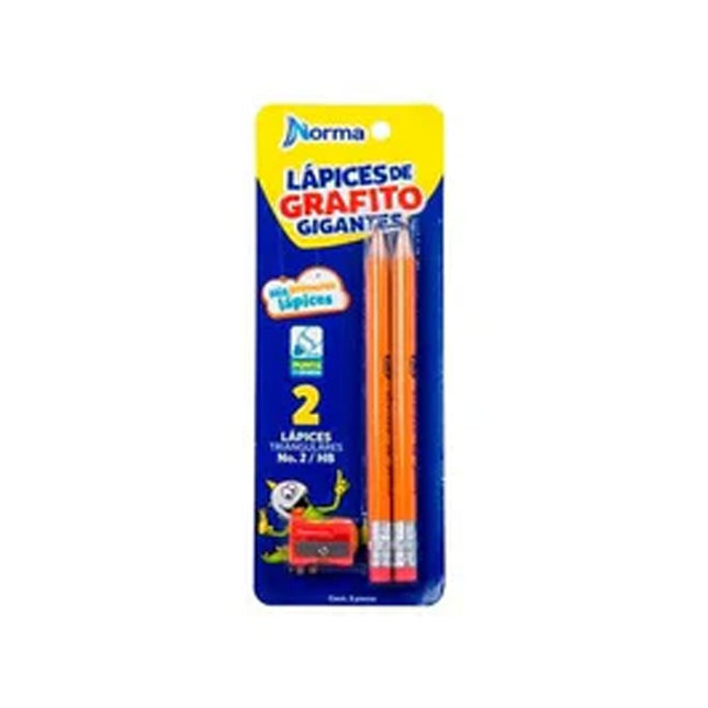 Set de 2 lápices gigantes triangulares Norma con mina gruesa, ideales para escritura inicial y motricidad fina.