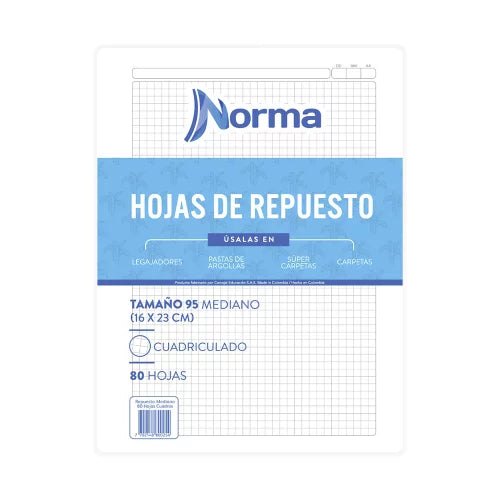 Repuesto Pasta Argolla Mediano (95) Cuadriculado Norma